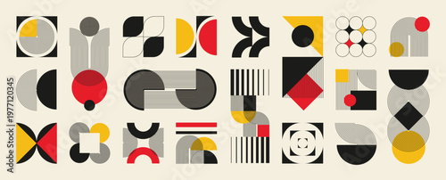 Hand drawn abstract minimal element mid century vector set. Aesthetic contemporary stripe line art, geometric shape in monochrome. Art form design for wall art, decoration, wallpaper.