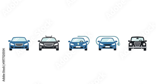 Collection of five different cars shown from the front.