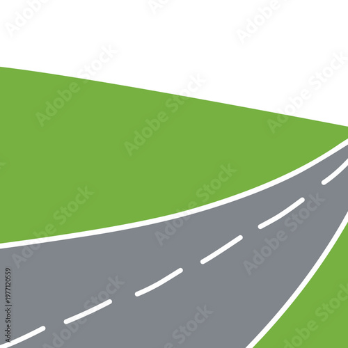 Vector asphalt road on a green hill. Illustration of a green hill landscape with a clean asphalt road. Flat design of a green hill. Illustration of an asphalt road
