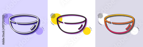 Bowl dish line icon. Halftone dotted pattern. Gradient icon with grain shadow. Tableware plate sign. Food kitchenware symbol. Line bowl dish icon. Various designs. Vector