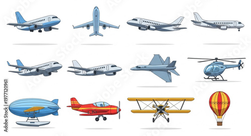 Collection of various aircraft and air vehicles.