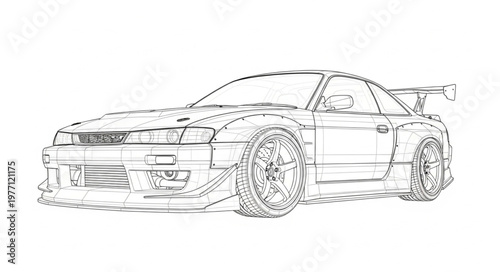 Detailed Sketch of a Sports Car with Spoiler.