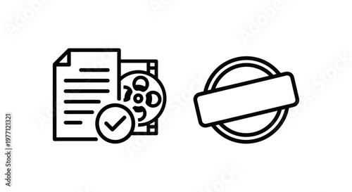 Script approval and approved stamp icons with approval approved document illustration business agreement confirmation official authorization checklist verified certification compliance