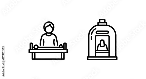 Icons representing cryo sleep and cryogenic pod with cryogenic hibernation technology spaceship astronaut exploration transport silhouette container transparent structure architecture