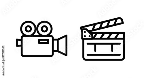 Vintage film camera and clapperboard icons with graphic resources clapperboard shooting production illustration equipment entertainment technology business communication