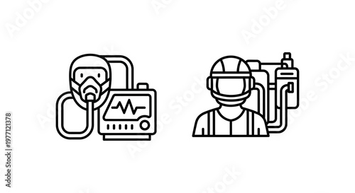 Life support machine and system icon set with graphic resources respirator ventilator heartbeat illustration emergency hospital breathing apparatus equipment technology business assistance