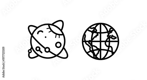 Cartoonish planet and mercury globe icons with graphic resources illustration universe celestial astronomy exploration discovery character whimsical creative entertainment education