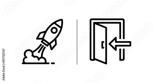 Product launch and market entry outline icons for business strategy and development with business strategy development innovation opportunity illustration simplicity abstract solution