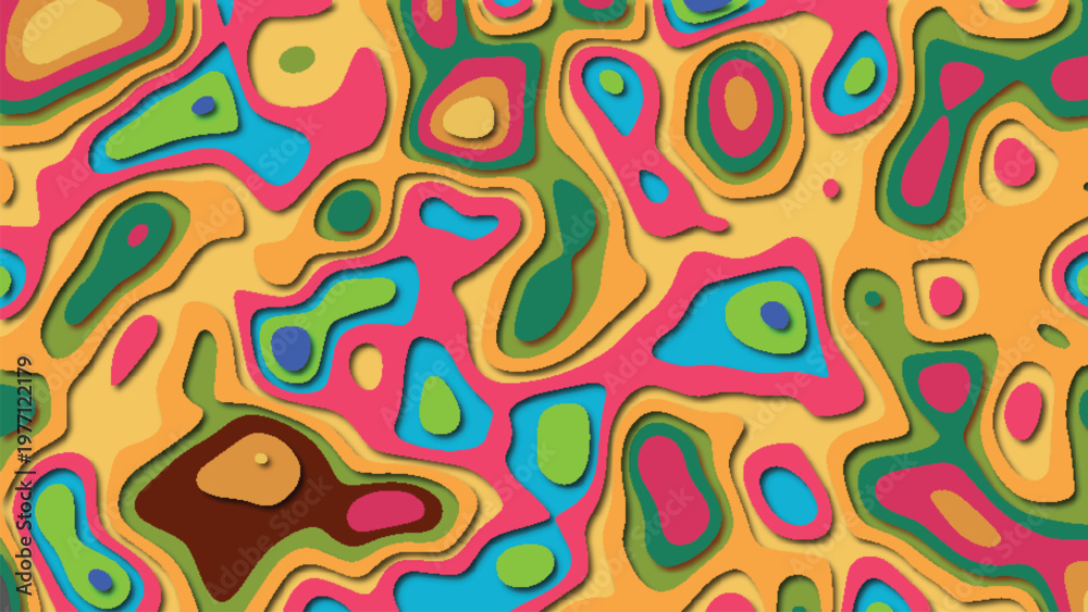 Fototapeta premium Colorful abstract organic pattern with vibrant fluid shapes and layered contour design ideal for modern backgrounds, posters, branding, packaging and digital art