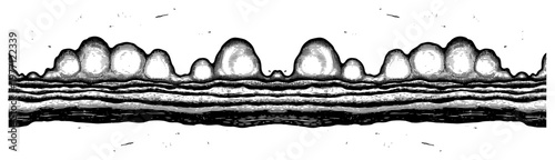 Abstract organic growth pattern with rounded formations in vintage woodcut engraving style