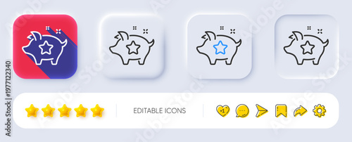 Loyalty points line icon. Neumorphic, Flat shadow, 3d buttons. Bonus piggy. Discount program symbol. Line loyalty points icon. Social media icons. Vector