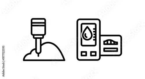 Soil sensor and water level meter agriculture technology line art icons for smart farming and environmental monitoring with agriculture irrigation technology environment instrument measurement