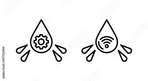 Automated and smart irrigation icons representing modern agricultural technology and intelligent water management systems with irrigation automated technology agriculture conservation industry