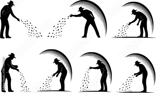 Farmer Sowing Seeds Silhouette Agriculture Growth Sower Egypt Village Black Vector