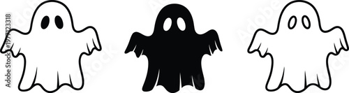 Three ghost illustrations in black and white