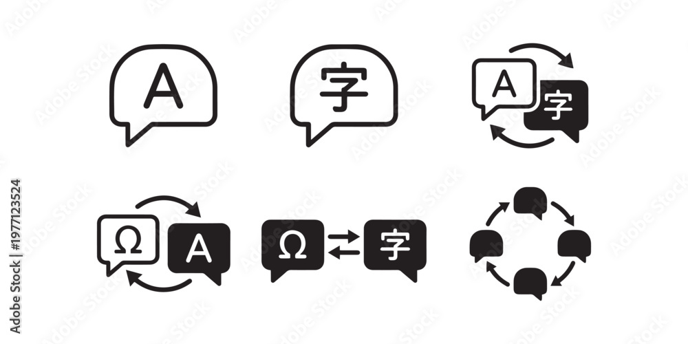Fototapeta premium Language Translation Line Icons Set.