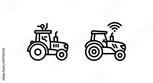 Smart autonomous tractor icons with remote control signal and sensor technology for precision agriculture autonomous agriculture technology wireless automation industry cultivation equipment