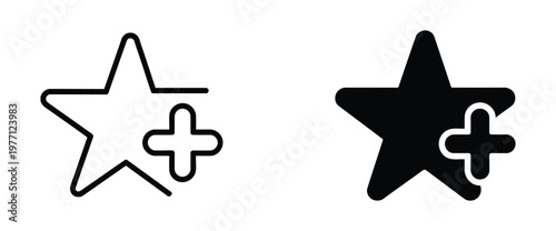 Star with plus sign icon set Vector illustration