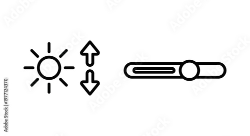 Brightness adjustment and slider control UI icons for display settings with brightness adjustment interface settings intensity minimalist software configuration application monochrome