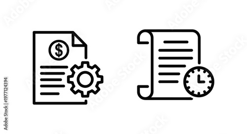 Invoice management and billing history icons for financial documentation with management financial document accounting business transaction corporate administration tracking schedule
