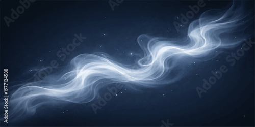 Abstract blue smoke waves flowing smoothly on a dark black background