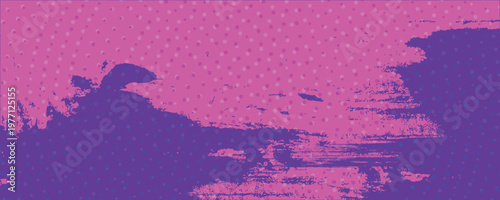 Neon Purple and Pink Halftone Background with Grunge Brush Stroke, Pop Art Comic Style Texture