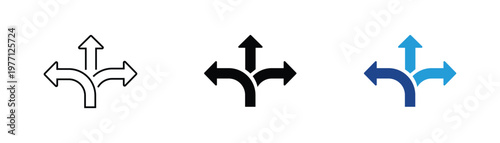 Direction arrow icon with multiple paths, choice decision making strategy planning navigation growth concept vector illustration