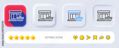Marketplace line icon. Neumorphic, Flat shadow, 3d buttons. Shopping store sign. Customer cart symbol. Line marketplace icon. Social media icons. Vector