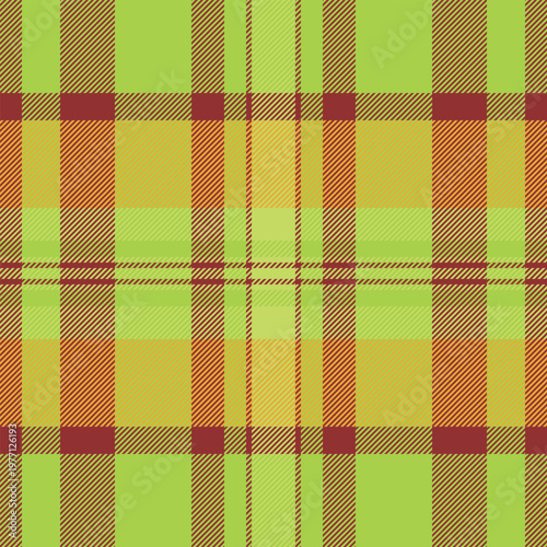 Windowpane check background tartan, printout plaid vector texture. Native fabric seamless textile pattern in green and red colors.