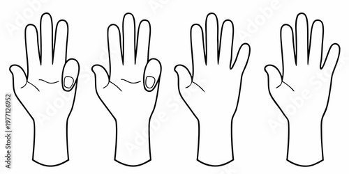 Four line art depictions of a human hand in different poses