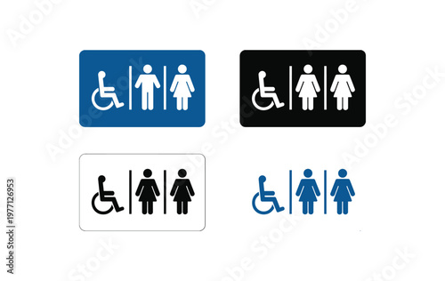 Restroom signage depicting accessible male and female facilities