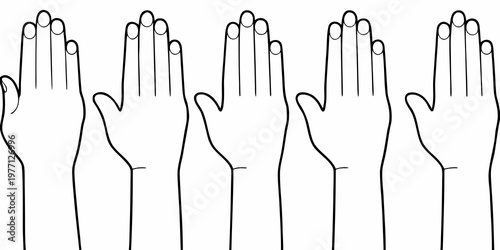 Five line art depictions of open human hands palms facing upwards