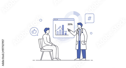 Medical professional, doctor, explaining data, graph, to patient, healthcare, consultation