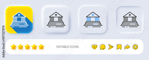 Court building line icon. Neumorphic, Flat shadow, 3d buttons. City architecture sign. Courthouse, government symbol. Line court building icon. Social media icons. Vector