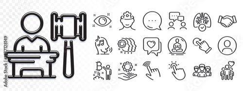 Teamwork, Lungs and Handshake line icons for web app. Glare of light effect. Message icon. Pack of Heart, Auction, Bitcoin project pictogram icons. Vector