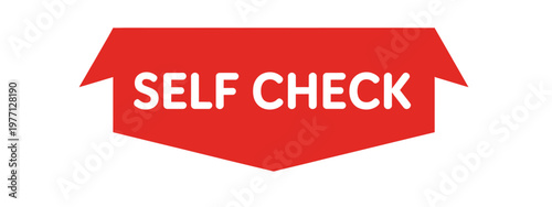 A bright red sign displays the words self check in white lettering