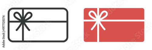 Two gift box icons one black outline and one solid red design