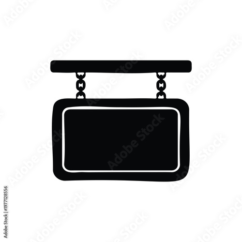 Hanging signage silhouette vector flat design on white background.
