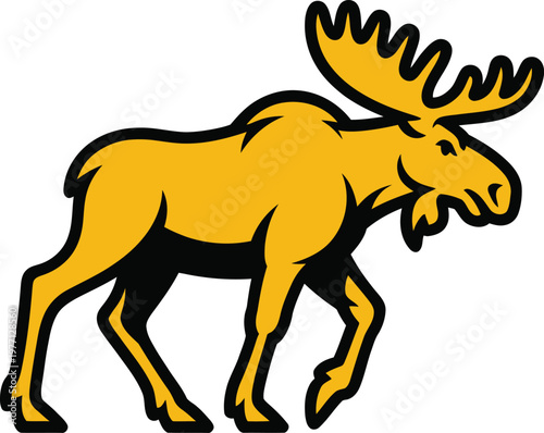 Illustration of a moose walking with large antlers profile view  wild animal graphic