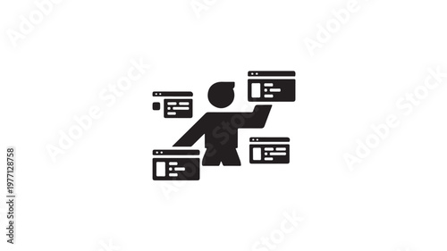Person Interacting With Multiple Website Browsers On White Background For Technology Concepts
