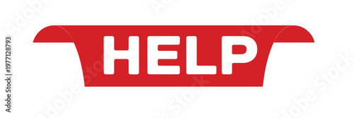 A bright red ribbon banner displays the word help in white lettering