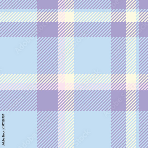 Backdrop check tartan seamless, deluxe textile vector plaid. Present fabric texture pattern background in light and indigo colors.