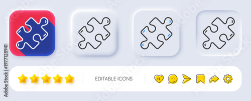 Puzzle line icon. Neumorphic, Flat shadow, 3d buttons. Jigsaw piece sign. Business challenge symbol. Line puzzle icon. Social media icons. Vector