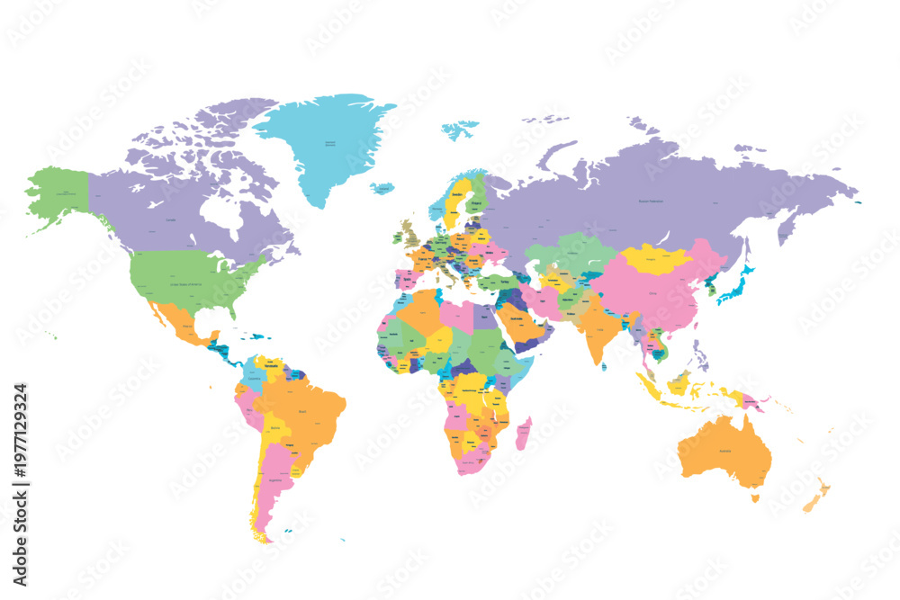 Fototapeta premium detailed political world map. vecter illustration political world map. coloured world map