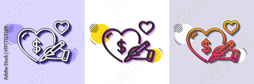 Donation organization line icon. Halftone dotted pattern. Gradient icon with grain shadow. Volunteer care sign. Health insurance symbol. Line social care icon. Various designs. Vector