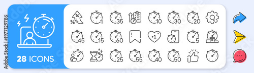 Timer line icons. Interest rate, AI generate, Inflation icons. Hourglass, clock time and stopwatch. Alarm countdown, sport measurement tool and 1 hour line icons. Vector
