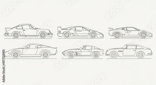 Collection of six classic sports car line drawings.