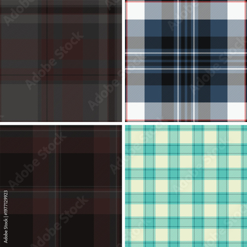 Professional plaid pattern set licensing projects. Market ready tartan versatility fits diverse applications. Vector files meet standards.