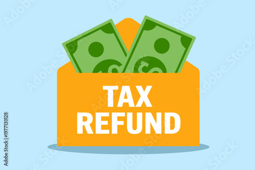 Tax refund envelope with dollars