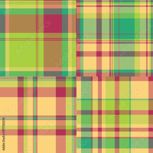 Plaid pattern set ideal for mens shirts. Classic tartan textures add character to casual and formal wear. Seamless vectors maintain clarity.